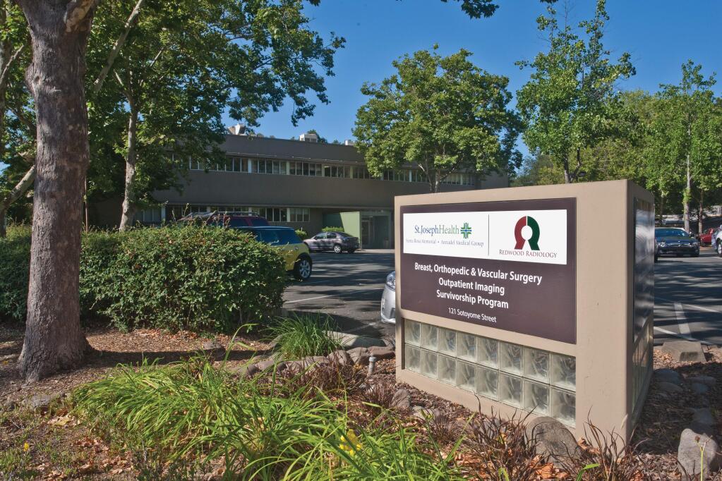 The 34,000-square-foot building at 121 Sotoyome, occupied by St. Joseph Health services connected to its nearby Memorial Hospital, is part of a 10 property portfolio in Santa Rosa, Petaluma and Ukiah being marketed for sale.