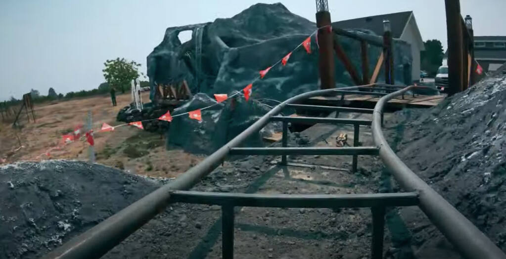 This screenshot from a YouTube video shows the roller coaster that the LaRochelle family in Napa built over five months during shelter-in-place. (Magictecture/YouTube)
