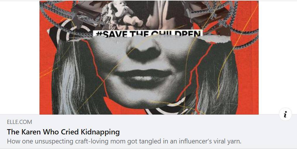 A screenshot of the Elle Magazine article “The Karen Who Cried Kidnapping,” shows a portion of the bespoke collage artwork created Mark Harris for the magazine. The story chronicles the false kidnapping allegations leveled December 2020 against a Latino Petaluma couple by Sonoma Instagram influencer Katie Sorensen, and sheds new light on Sorensen’s background. (SCREENSHOT)