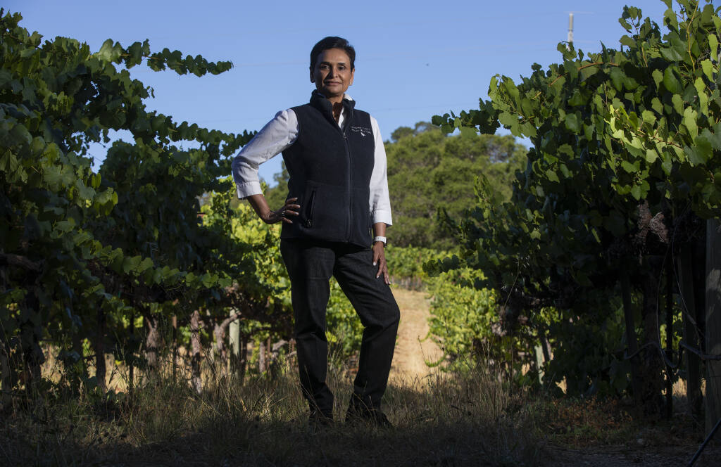 Anisya Fritz, proprietor of Lynmar Estate is also on staff at the Wine Business Institute at Sonoma State: How can medium and small wineries survive in an era of consolidation and rising costs? She argues that they will have band to together more — such as pooling purchases on bottles and other supplies — and think outside of the box such as hiring contractors to assume more backroom financial duties. (Chad Surmick / The Press Democrat)