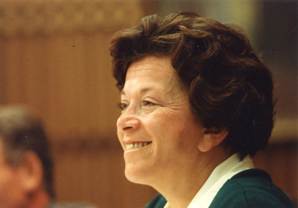 Sonoma County Supervisor Janet Nicholas at her final Board of Supervisors meeting in June 1991. (Mark Aronoff/The Press Democrat)