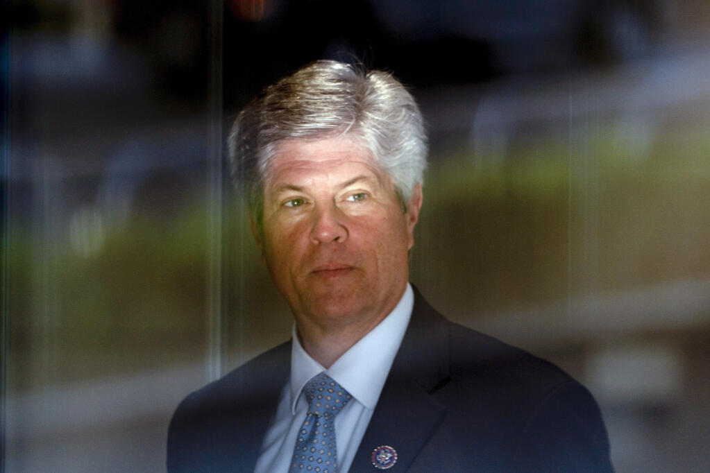 FILE - U.S. Rep. Jeff Fortenberry, R-Neb., arrives at the federal courthouse for his trial in Los Angeles, Wednesday, March 16, 2022. Just hours after a judge sentences the ex-congressman from Nebraska for lying to federal agents, voters in his district are expected to elect a different conservative Republican to represent the GOP-dominated district. Fortenberry will learn Tuesday, June 28 in a Los Angeles courtroom whether he'll get prison time for misleading the FBI about $30,000 in illegal, foreign contributions to his campaign.  (AP Photo/Jae C. Hong, File)