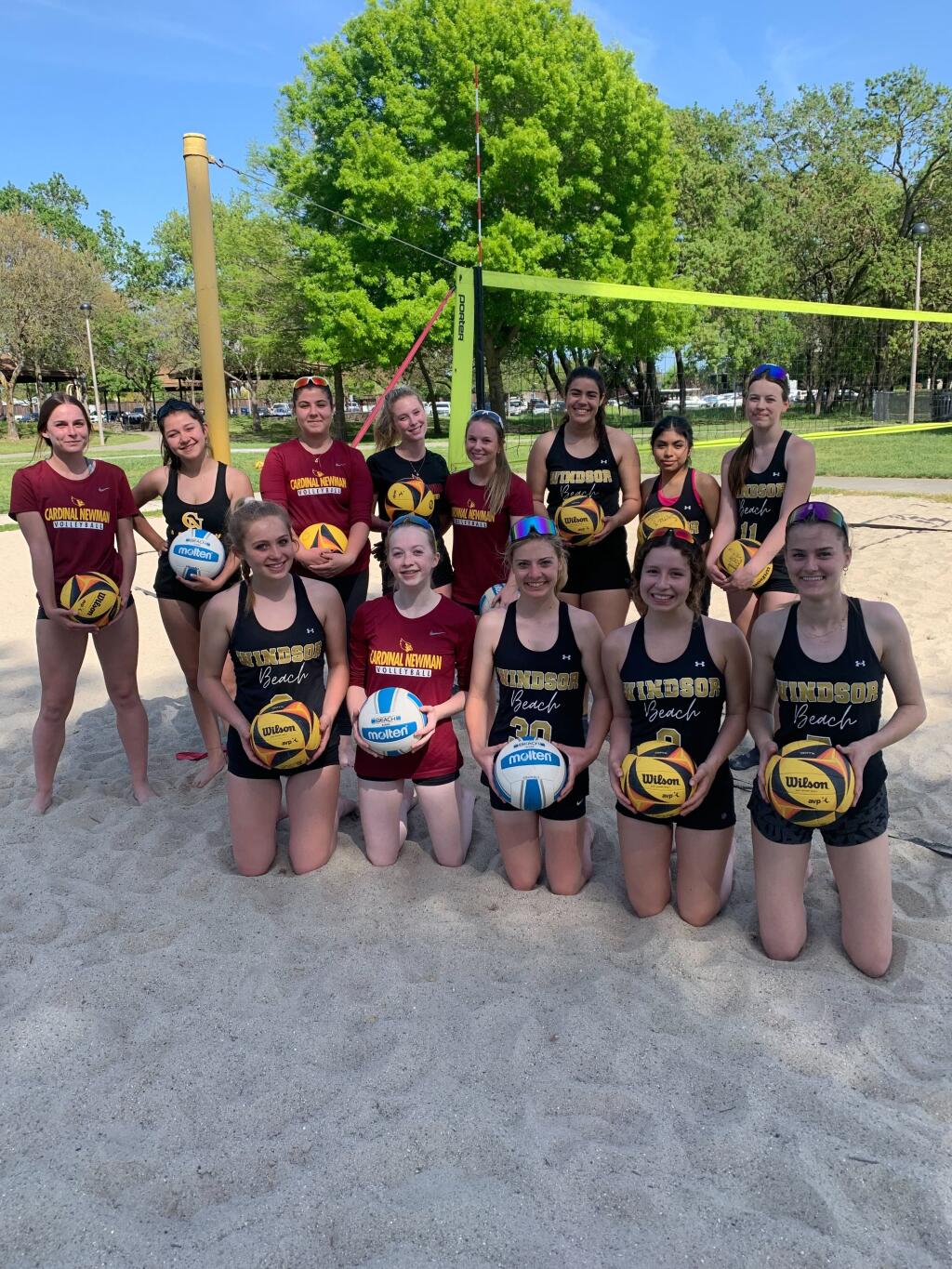 The Cardinal Newman and Windsor beach volleyball teams faced off this week at Finley Park in Santa Rosa. (Cardinal Newman High School)