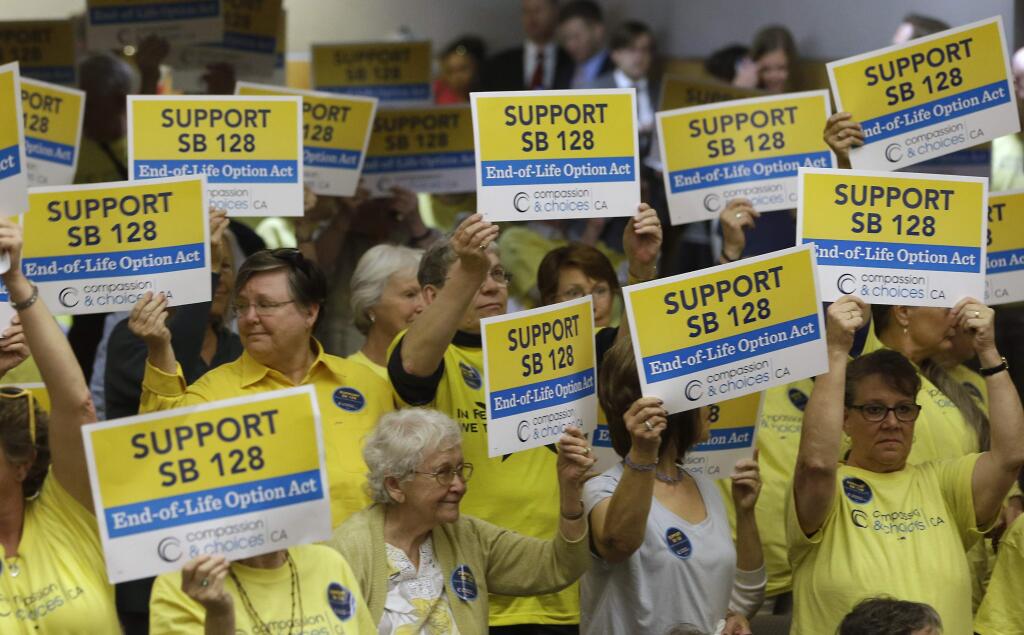 Supporters of California's death-with-dignity law at a state Senate hearing in 2015. (RICH PEDRONCELLI / Associated Press)