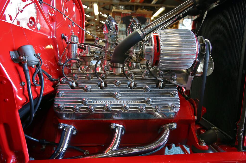 A Offenhauser engine in a 1932 Ford roadster in Vern Tardel's workshop, in Windsor on Tuesday, March 24, 2015. (Christopher Chung/ The Press Democrat)