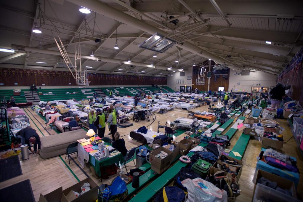 The main gym at the Sonoma Valley High School evacuation shelter, in Sonoma, on Saturday, October 14, 2017. (Photo by Darryl Bush / For The Press Democrat)
