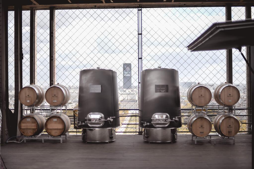 A pop-up winery hosted by Winerie Parisienne is at the Eiffel Tower until March, or possibly June, and may be a sign of more pop-ups to come. (Demptos Napa cooperage)