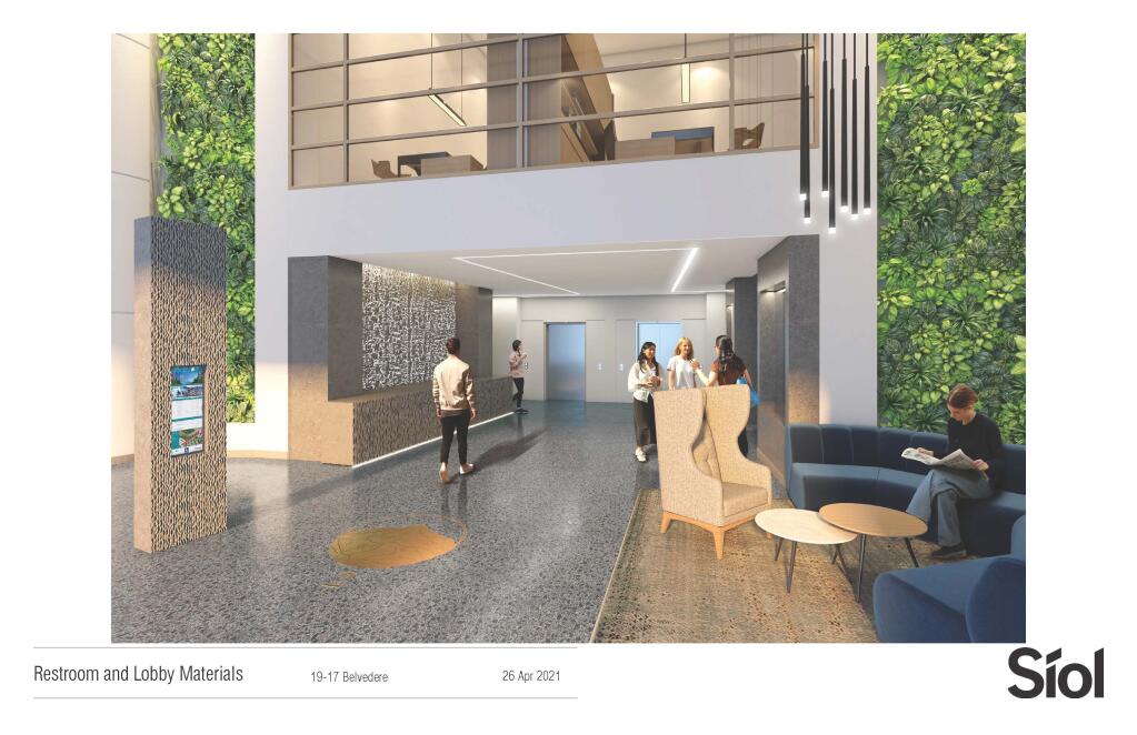 A "living wall" is part of the plan for the new lobby in the 2 Belvedere Place office building in Mill Valley. (courtesy of Newmark)