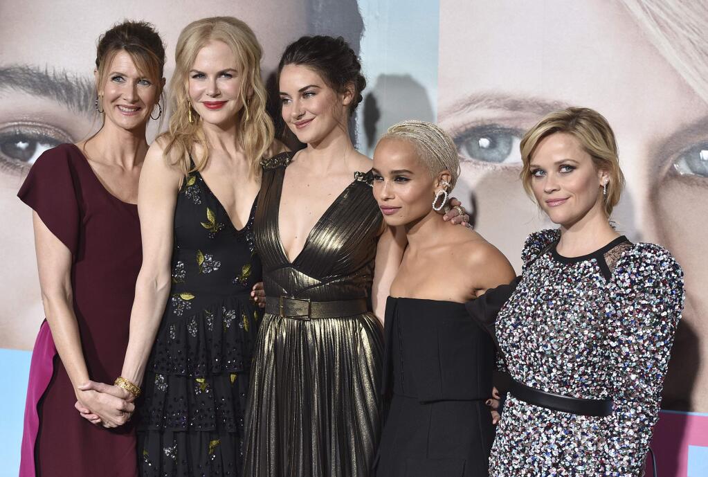 Laura Dern, from left, Nicole Kidman, Shailene Woodley, Zoe Kravitz and Reese Witherspoon arrive at the Los Angeles premiere of 'Big Little Lies' at the TCL Chinese Theatre on Tuesday, Feb. 7, 2017. (Photo by Jordan Strauss/Invision/AP)