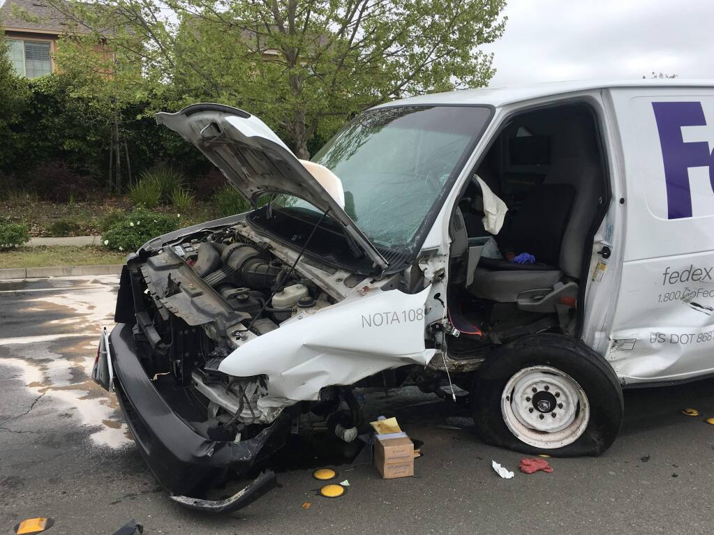Two people were hurt in a crash in west Santa Rosa on Tuesday, April 24, 2018. (SANTA ROSA POLICE DEPARTMENT)
