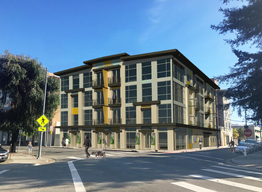 With a ground-floor art gallery, 21 residential units and 15 hospitality suites, Hugh Futrell Corporations Art House in Santa Rosa, seen in this 2018 architectural rendering from the northwest, is a unique blend of much-needed urban infill mixed-use housing and a place to enjoy the art displays close to transit and dining, shopping and entertainment venues. (courtesy of TLCD Architecture)