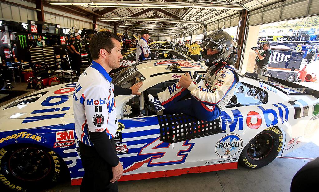 Kevin Harvick prepares to practice in the Mobil 1 Chevrolet. Harvick is the NASCAR Sprint Cup Series leader heading in to this weekend's Toyota/Save Mart 350 at Sonoma Raceway, Friday June 24, 2016. (Kent Porter / Press Democrat)