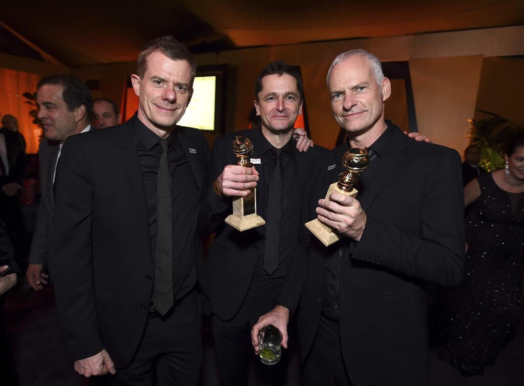 From left, Graham Broadbent, Peter Czernin, and Martin McDonagh attend FOX 2018 Golden Globes After Party at The Beverly Hilton on Sunday, Jan. 7, 2018, in Beverly Hills, Calif. (Photo by Jordan Strauss/Invision for January Images/AP Images)