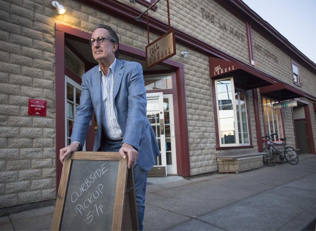 Saul Gropman, owner of Cafe La Haye on East Napa St., had been serving curbside-only through the shutdown, but plans to begin serving five tables outside his restaurant on Saturday, May 23. (Photo by Robbi Pengelly/Index-Tribune)