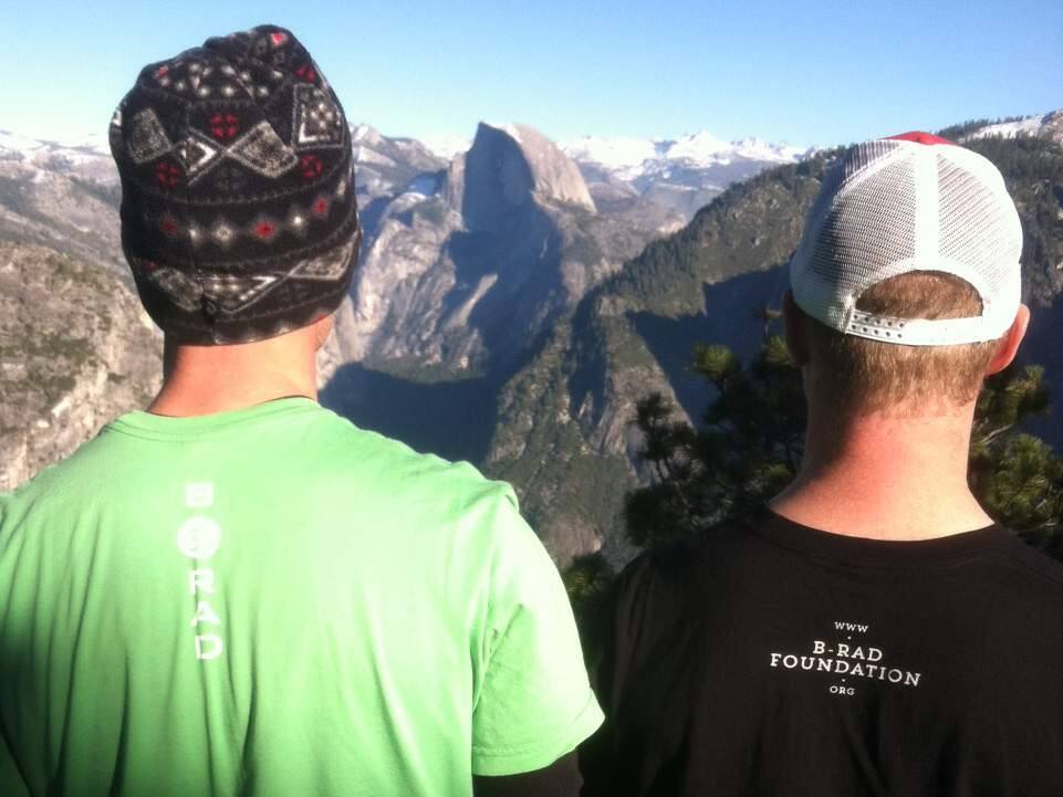 Friends of Kevin Jorgeson wore shirts to honor Brad Parker, the Sebastopol climber who died in August, at the summit of El Capitan, Wednesday, Jan. 14, 2015. (Matt Brown / Press Democrat)