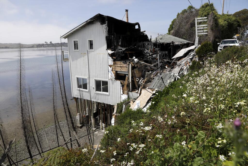 A burnt house at 665 Highway 1 in Bodega Bay, California on Friday, April 26, 2019. (BETH SCHLANKER/The Press Democrat)