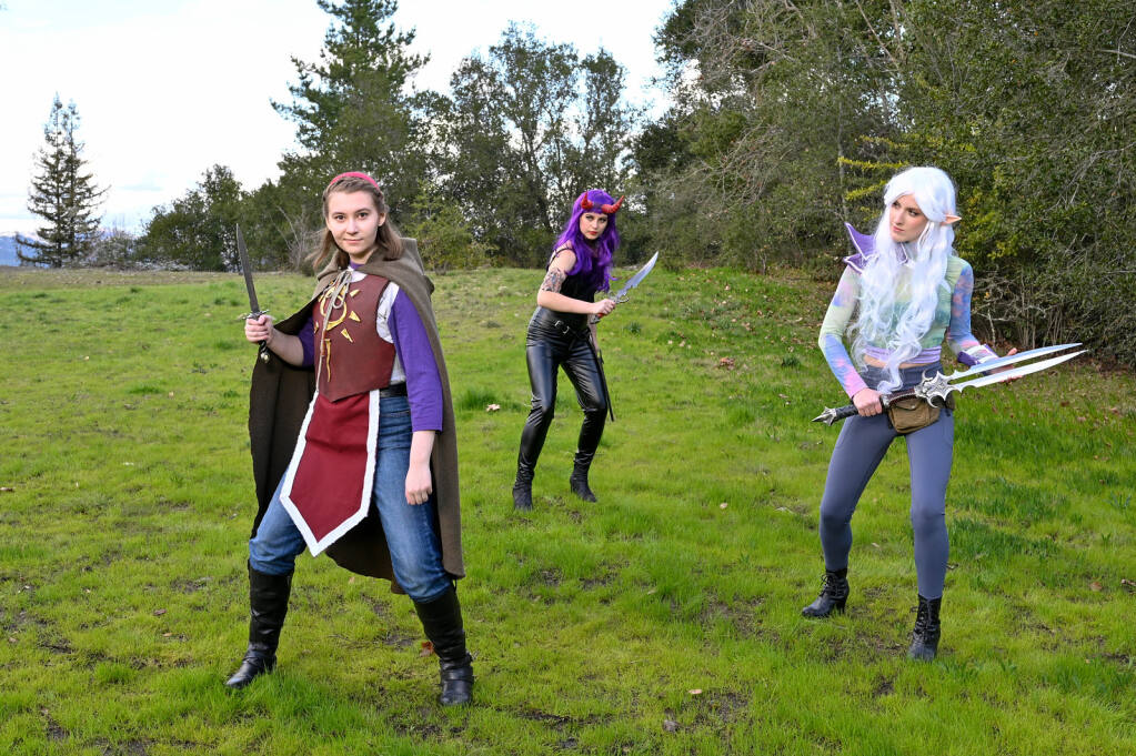 The Santa Rosa Junior College presentation of “She Kills Monsters: Virtual Realms” stars (from left) Lizzy Bies as Tilly, Adrianna Rasmussen as Kaliope and Corynne Spencer as Lilith. (Photo by Thomas Chown.)