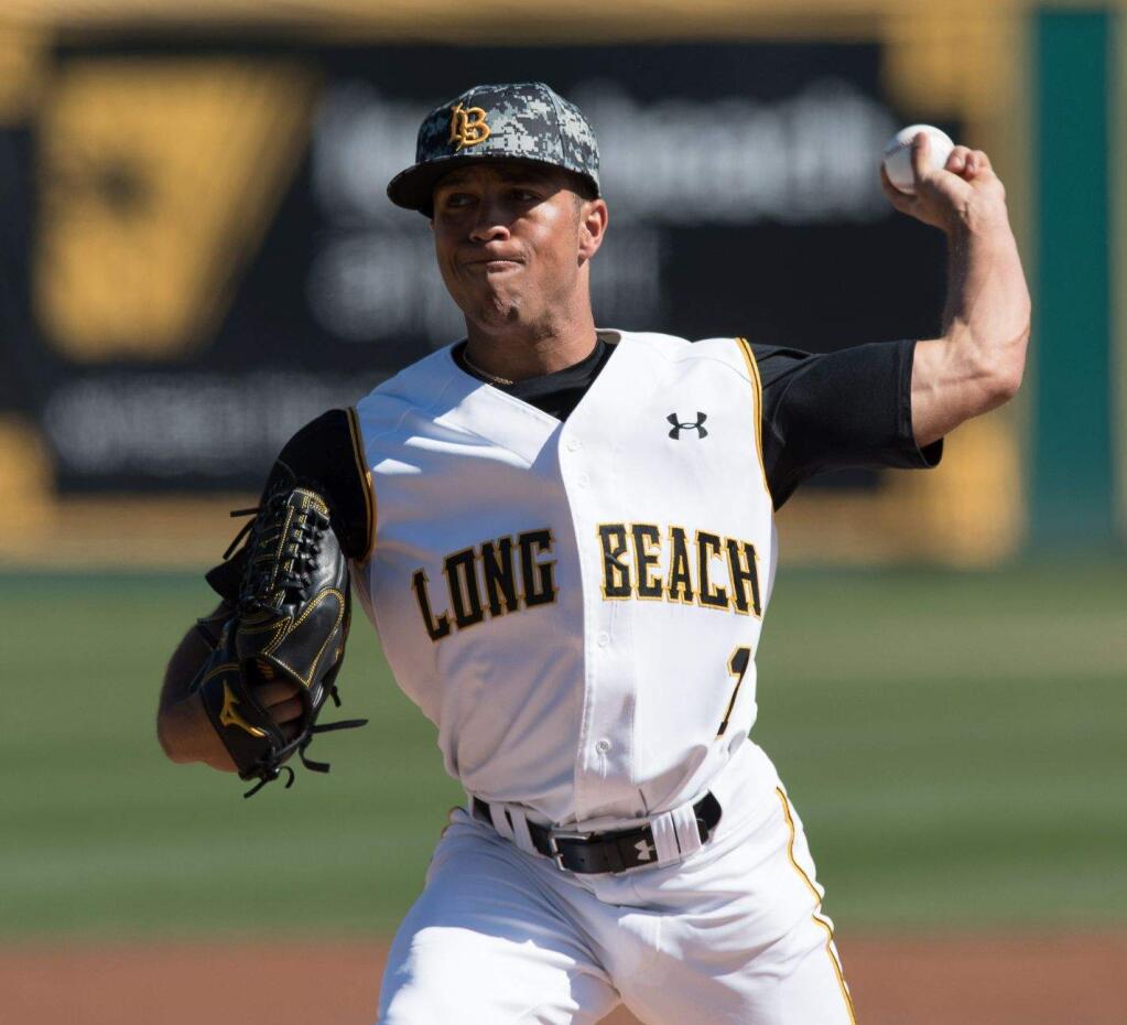 Clayton Andrews pitching for Long Beach State. (PHOTO PROVIDED)