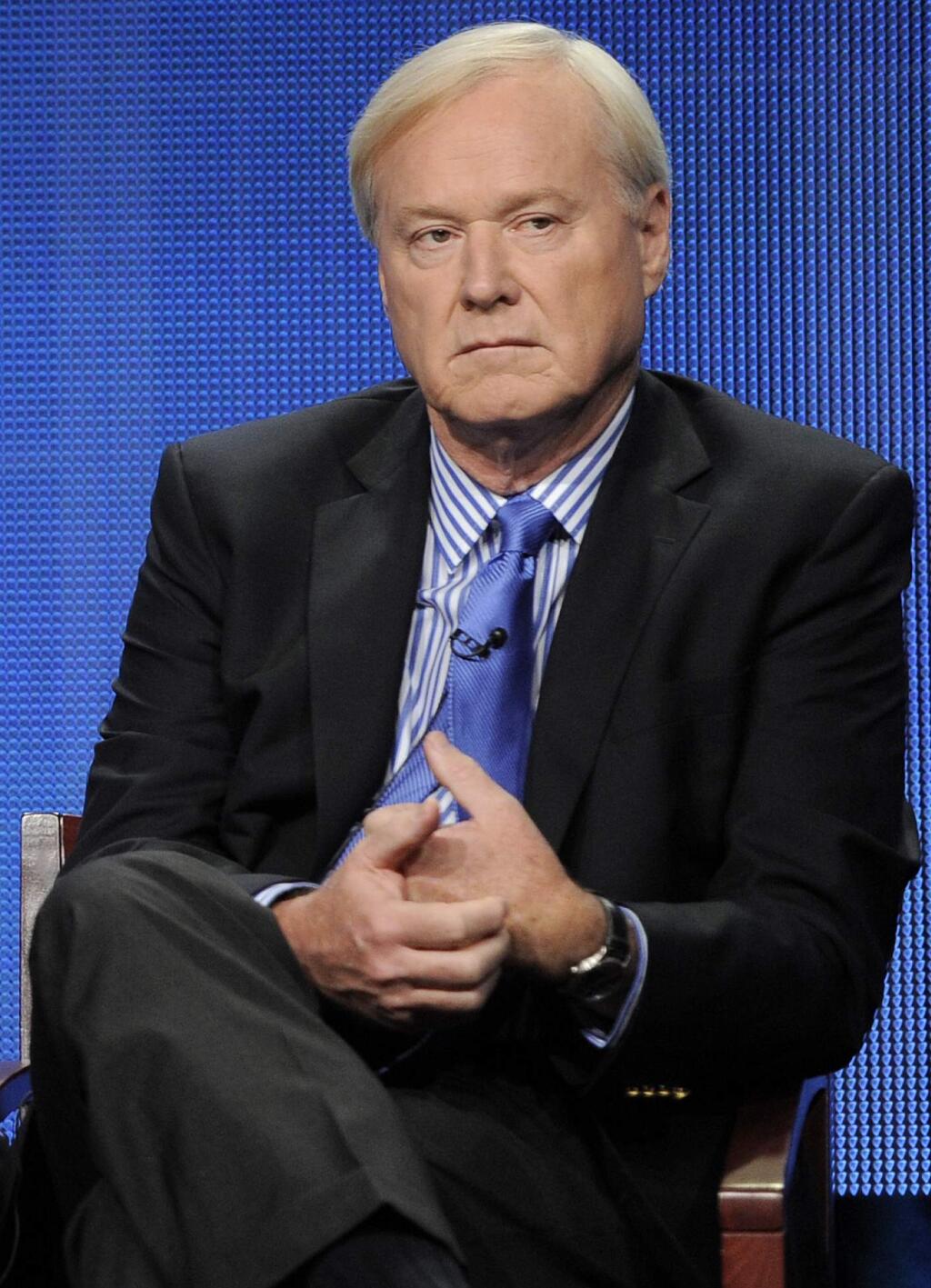 FILE - In this Tuesday, Aug. 2, 2011 file photo, Chris Matthews, host of 'Hardball' on MSNBC, is pictured at the NBC Universal summer press tour in Beverly Hills, Calif. A spokesman for MSNBC on Sunday, Dec. 17, 2017 confirmed a report that a staffer at the news channel nearly two decades ago had been paid and left her job after she complained she was sexually harassed by 'Hardball' host Chris Matthews. (AP Photo/Chris Pizzello, File)