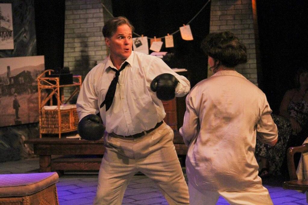 Gloves up: Jack London (Ed McCloud, left) spars with wife Charmian (Elizabeth Henry) in 'The House That Jack Built,' at 6th Street Playhouse in Santa Rosa.