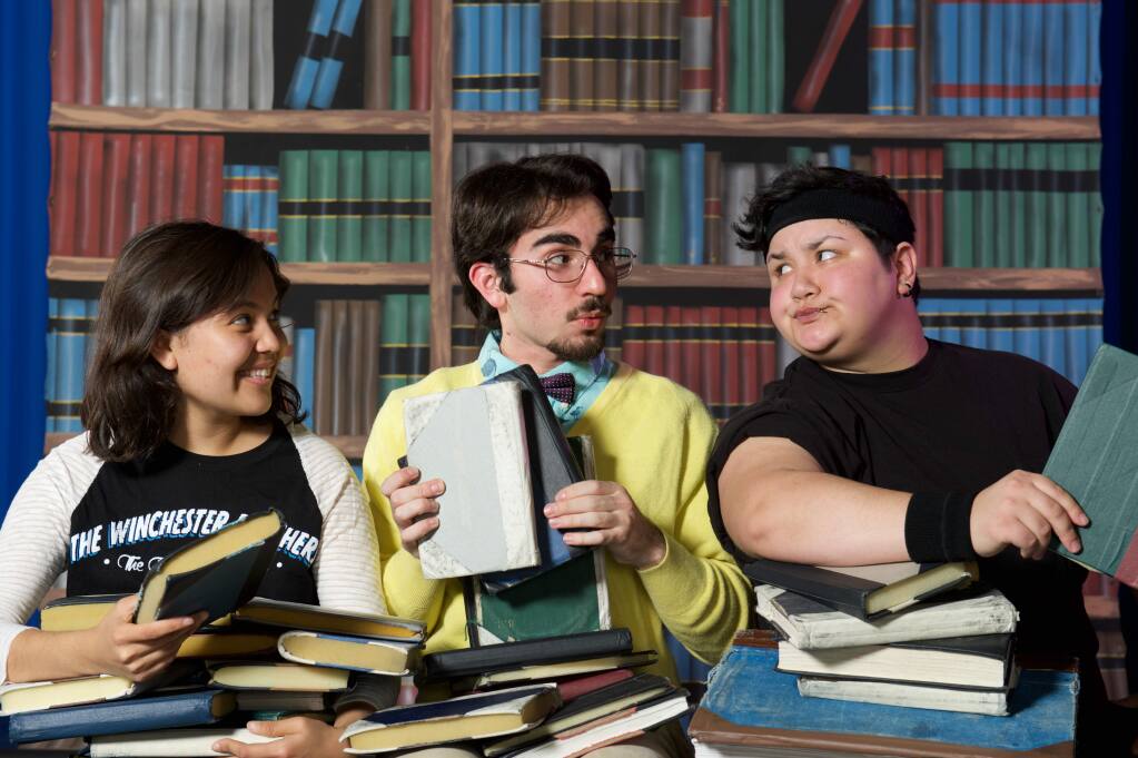 Jasmine Flores-Nunez, Christopher Shayota, and Alexx Valdez in 'Great Book.' Photo by Thomas Chown