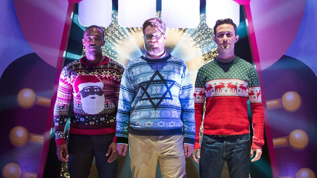 Columbia PicturesAnthony Mackie, Seth Rogen and Joseph Gordon-Levitt as best friends who have an annual tradition of going out on Christmas Eve in 'The Night Before.'