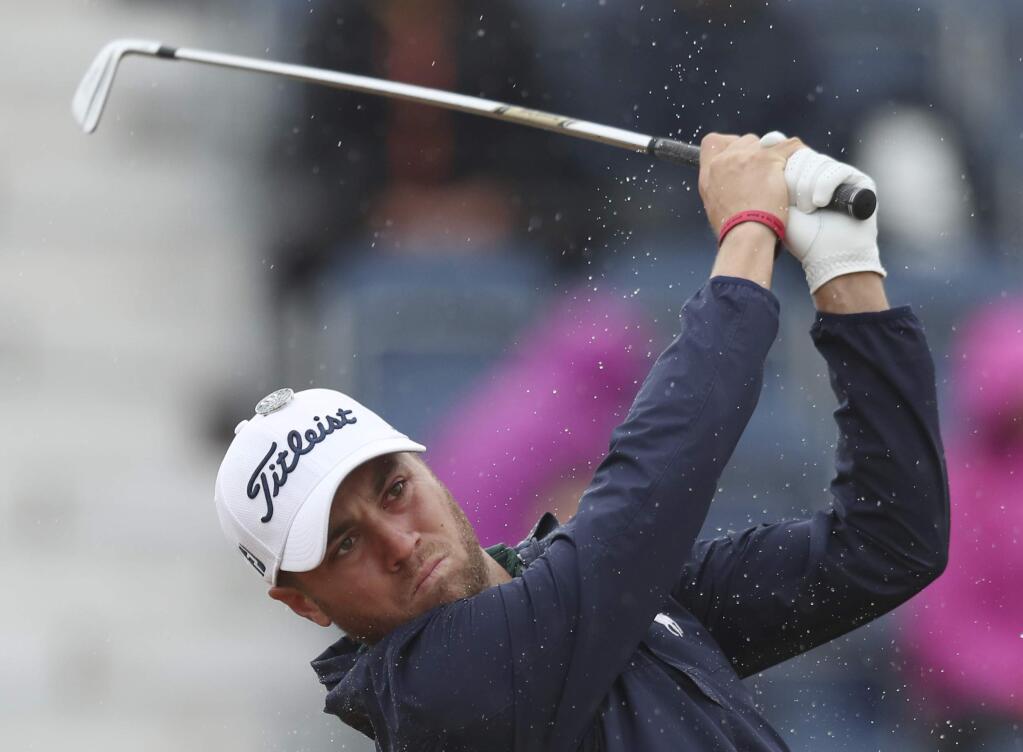 Justin Thomas of the US plays off the 3rd tee during the second round of the British Open Golf Championship in Carnoustie, Scotland, Friday July 20, 2018. (AP Photo/Jon Super)