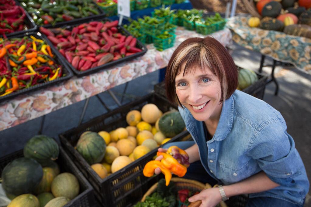 Cookbook author Rebecca Katz of Sausalito shops for vegetables at her local farmers market. (Jeffrey Katz)