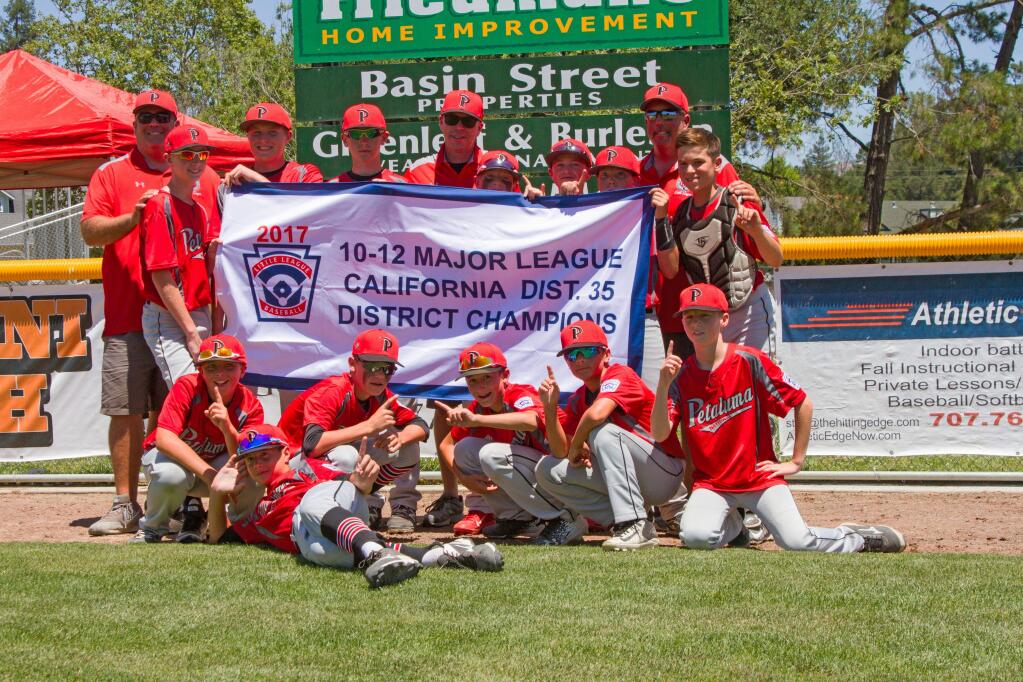 DWIGHT SUGIOKA/FOR THE ARGUS-COURIERThe Petaluma National Little League Major League team won the District 35 championship and came within a win of taking the Section 1 title as well. Members of the team were: Gus Acuna, Raime Dayton, Jake DeCarli, Ben Diaz, Zach Fiene, Jacob Haugen, Colin Landry, George Marzo, Carter Payte, Carl Schmidt, Ryan Vollmer, David Wood and Kyle Yant. The team was managed by Scott Landry with help from coaches Augie Acuna and Darrin DeCarli.