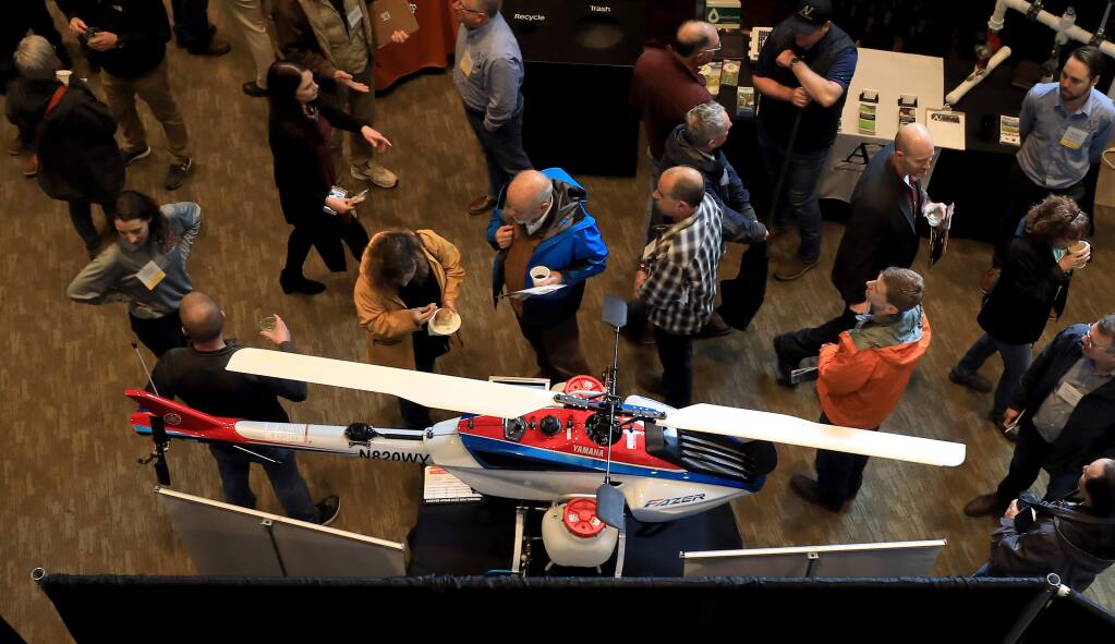 A helicopter drone was on display from the Yamaha Corporation during the Sonoma County Winegrowers Dollars and Sense trade show Thursday, Jan. 17, 2019 at the Luther Burbank Center for the Arts in Santa Rosa. (Kent Porter / Press Democrat) 2019