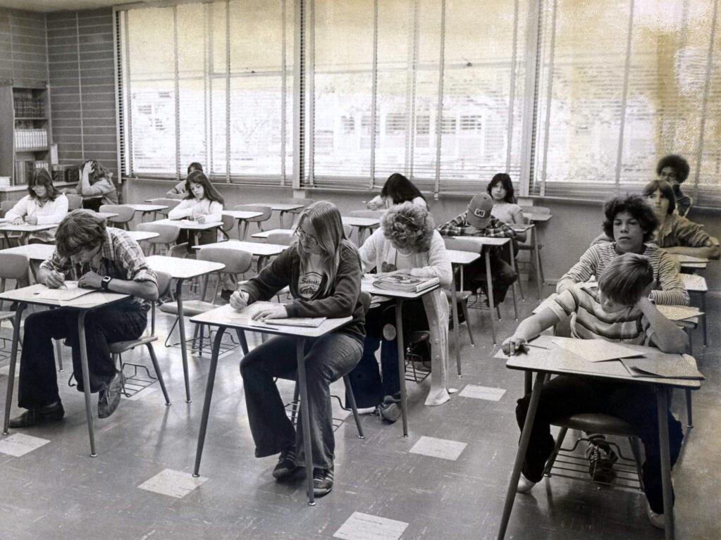 Students take a test at Cook Jr. High, circa 1978. (The Press Democrat Archives)