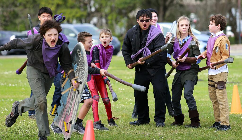A Live Action Role Playing team heads into battle at the 4th annual LumaCon on Saturday, January 27, 2018. (photo by John Burgess/The Press Democrat)