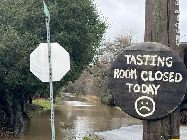 The rain flooded Millerick Road, closing Larson Family Winery in Schellville on Friday, Dec. 30, 2022. (Emily Charrier/Index-Tribune)