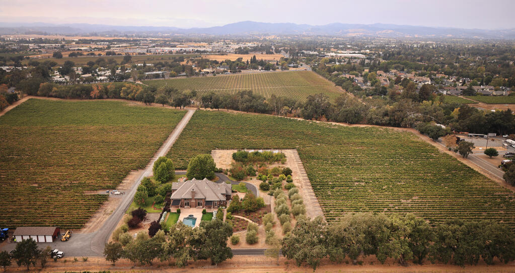 A home with the address of 222 East Shiloh Road, is part of the acquisition of 68 acres by the Koi Nation of Sonoma County, who plan to build a casino just to the south of Windsor's town limits, Wednesday, Sept. 15, 2021. East Shiloh Road is at right. (Kent Porter / The Press Democrat file)
