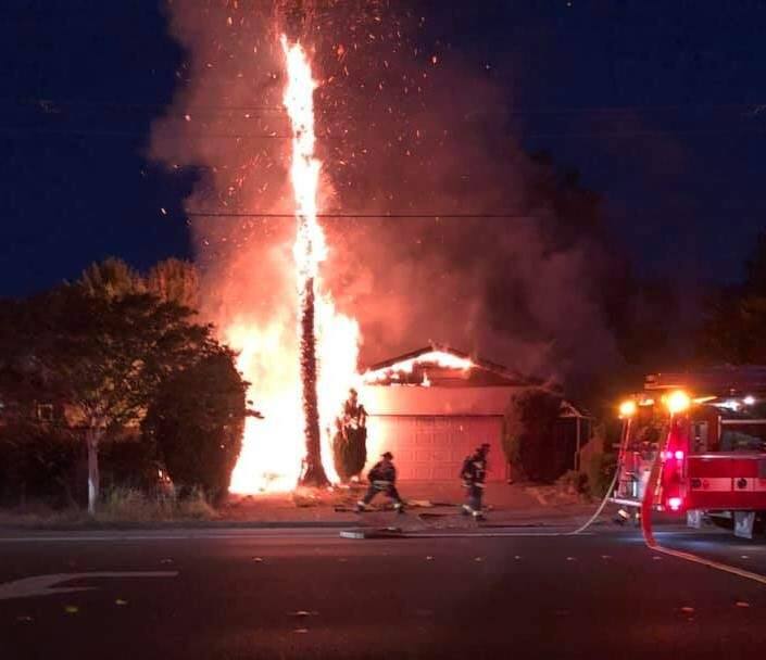 Flames damaged the exterior of the home, the garage and attic, but fire crews were able to prevent the spread of the fire into the living area and saved the family's belongings. (Courtesy of Santa Rosa Fire Dept.)
