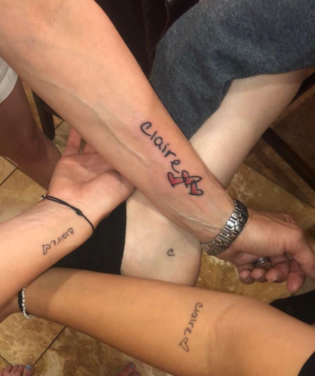 Close friends of Claire Daniels tattooed her Cardinal Newman High School yearbook signature within days of her death on June 9.   (COURTESY PHOTO)