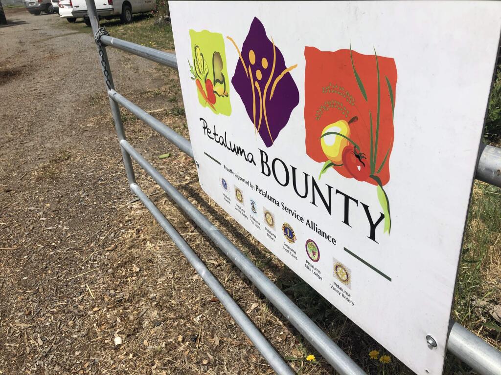 WELCOME TO BOUNTY: THe front gate of Bounty Farm, on Shasta Dr., just off the Boulevard but still a hidden gem in Petaluma. (PHOTOS BY DAVID TEMPLETON)