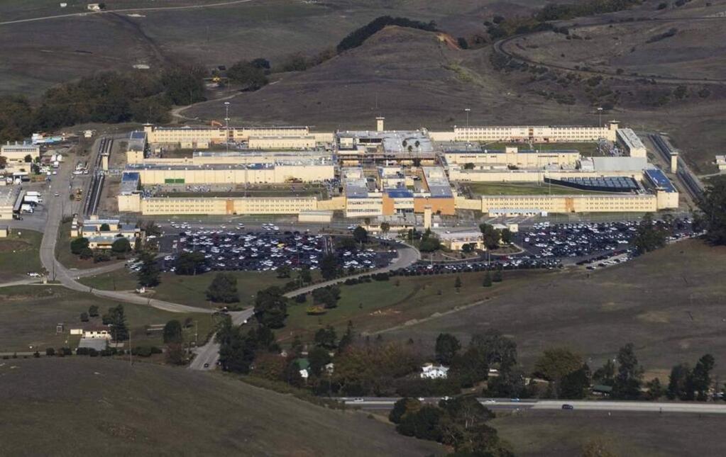 FILE - This undated aerial file photo shows the California Men's Colony in San Luis Obispo, Calif. A riot took place Sunday, Sept. 24, 2017, involving more than 160 inmates at the prison on California's central coast, authorities said. (Joe Johnston/The Tribune (of San Luis Obispo) via AP, File)