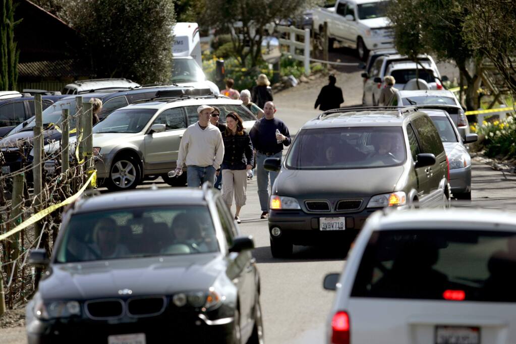 Traffic comes to a near standstill during a 2008 barrel tasting event in the Russian River area. Sonoma County is revising winery event regulations to minimize impact in areas of overconcentration, including the Sonoma Valley. (Kent Porter / The Press Democrat)