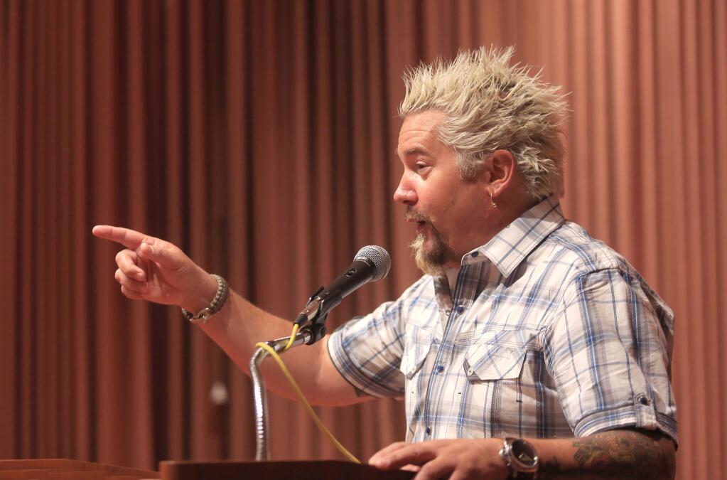 Guy Fieri speaks, Tuesday May 5, 2015 at the Small Business Week Breakfast at the Flamingo Hotel in Santa Rosa. (Kent Porter / Press Democrat) 2015