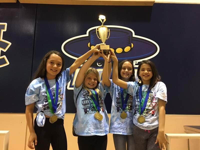 These Santa Rosa 4th graders qualified for world finals of Odyssey of the Mind. From left: Quinne Crocker, Ali Bey, Sloane Crocker and Cassidy Cornelius. (COURTESY PHOTO)