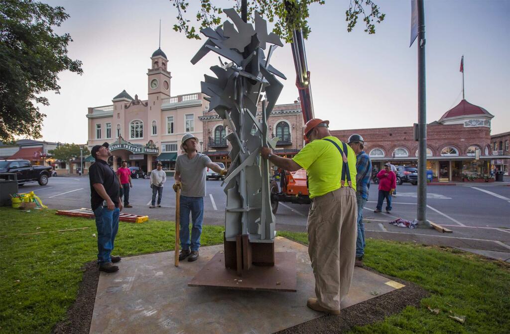 'Evanesce' by Albert Paley was one of five pieces installed on Sonoma Plaza this week. Other sculpture sites are Depot Park and the Sonoma Community Center. The public art display is sponsored by the Sonoma Valley of Art Museum and will run through the end of September. (Photo by Robbi Pengelly/Index-Tribune)