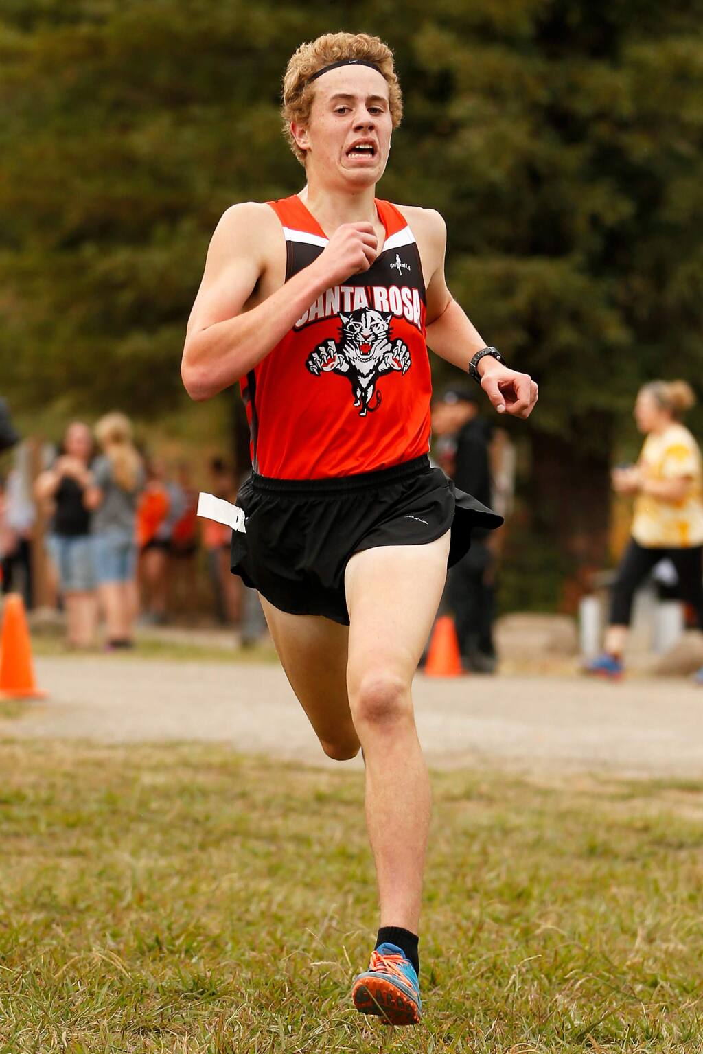Santa Rosa's Andrew McKamey wins first place with a time of 15:32.6 during a North Bay League-Oak Division cross country meet, at Spring Lake Park in Santa Rosa, California, on Wednesday, October 16, 2019. (Alvin Jornada / The Press Democrat)