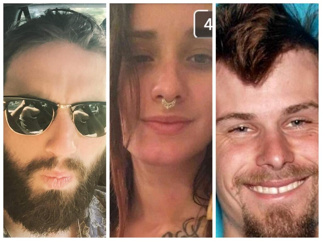 The Mendocino County Sheriff's Office released photos on Sunday, Nov. 13, 2016, of three of the suspects in the Nov. 11 death of Laytonville marijuana grower Jeffrey Settler. The three suspects are, from left, Zachary Ryan Wuester, 24, of Haskell, N.J.; Amanda Weist, 26, of Fairfax, Va.; and Frederick Gaestel, 27, of Clifton, N.J. (MENDOCINO COUNTY SHERIFF'S OFFICE)