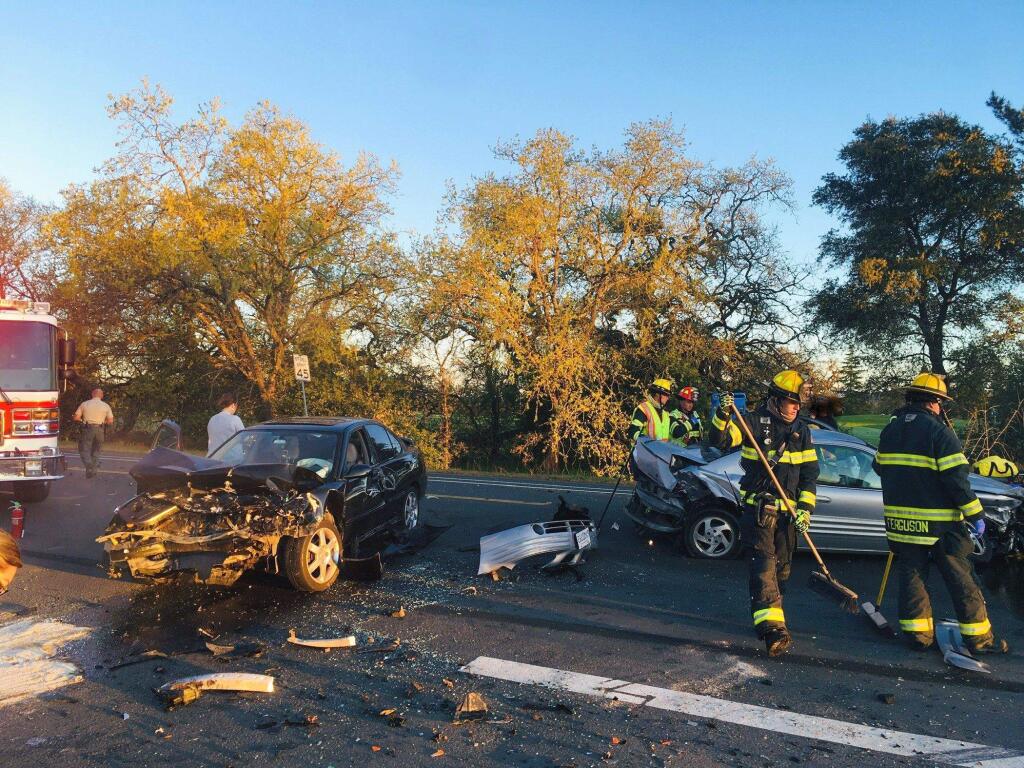 A three-car collision at the intersectino of Shiloh Road and Day Road in Windsor shut down the roadway in both directions for over an hour on Wednesday, March 10, 2020. (WINDSOR POLICE DEPARTMENT)