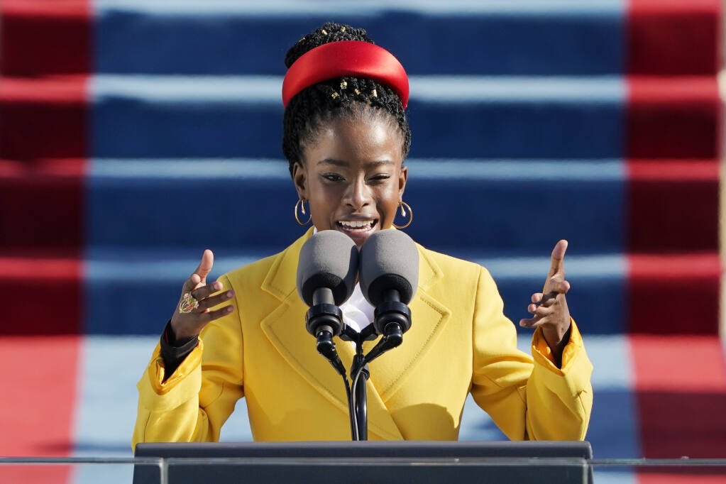 American poet Amanda Gorman reads a poem during the 59th Presidential Inauguration at the U.S. Capitol in Washington, Wednesday, Jan. 20, 2021. (Patrick Semansky / Associated Press)