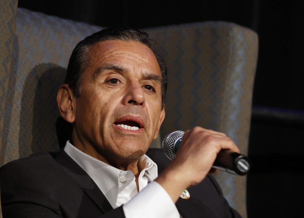 Former Los Angeles Mayor Antonio Villaraigosa, a candidate for California governor, speaks at a gubernatorial candidates forum, Tuesday, April 4, 2017, in Sacramento, Calif. Villaraigosa along with fellow Democratic gubernatorial candidates, Lt. Gov. Gavin Newsom and state Treasurer John Chiang addressed attendees at a conference held by Crime Survivors For Safety and Justice. (AP Photo/Rich Pedroncelli)