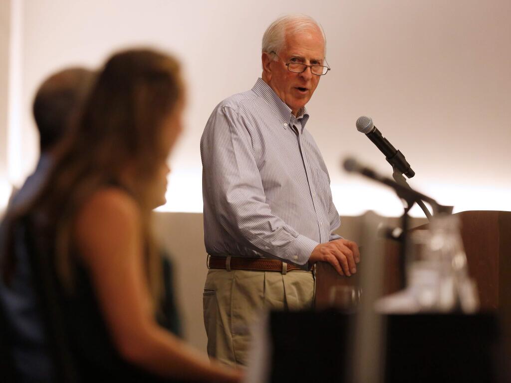 Congressman Mike Thompson introduces local climate change experts and advocates who will speak about local and federal work to combat global warming along with Congressman Thompson during a climate change town hall meeting at Sonoma State University, in Rohnert Park, California, on Tuesday, August 27, 2019. (Alvin Jornada / The Press Democrat)