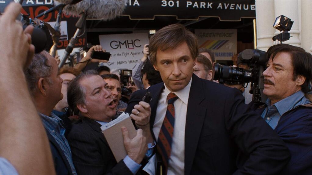 Hugh Jackman stars as Sen. Gary Hart, who was the frontrunner for the Democratic nomination for president in 1988, but whose campaign was derailed when he was caught up in a scandal about an extramarital affair. (Columbia Pictures)
