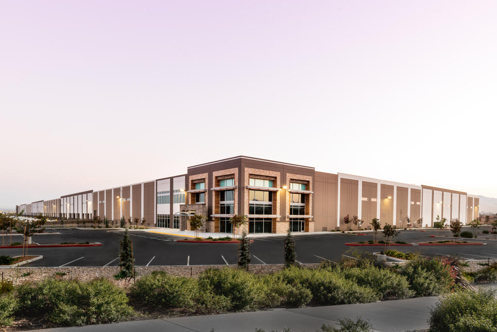 This 702,000-square-foot distribution warehouse at 400 Boone Drive in the 218-acre Napa Logistics Park industrial development in American Canyon is set for completion in 2020. Napa-based Biagi Bros. Transportation & Warehousing has leased the whole building. (Albert Law / Pork Belly Studio photo)